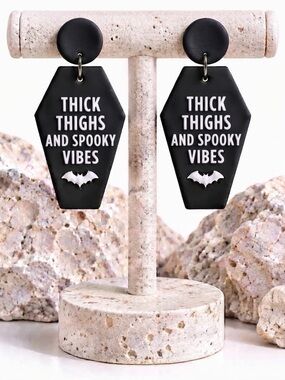Thick Thighs and Spooky Vibes Dangles — Halloween — Handmade Earrings — Black